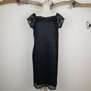Worthington black lace dress sheer cap sleeves